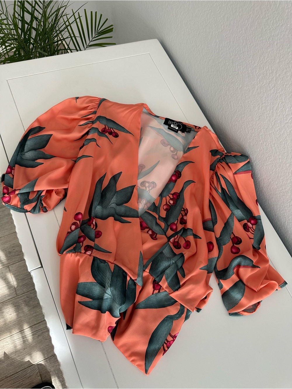 PatBO Print Puff Sleeve Wrap Blouse Size S